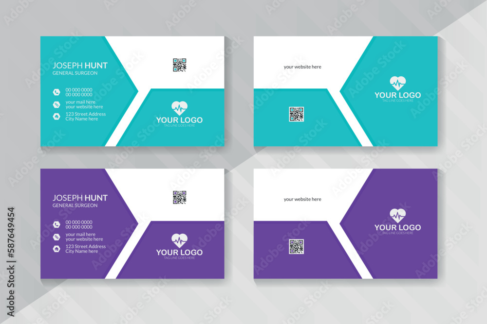 Professional stylist medical business card template design in front and back, medical health care Business card