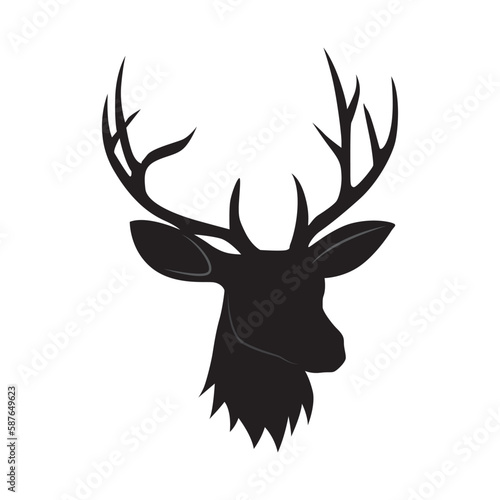Deer, stag head silhouette vector isolated on white. 