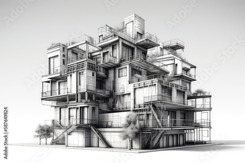 monochromatic photograph of an urban structure. Generative AI