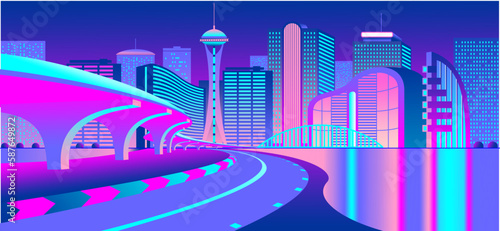 Futuristic night city in neon lights