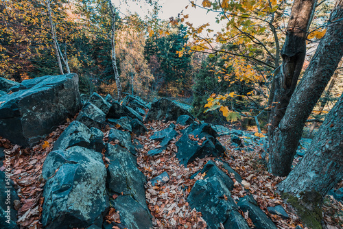 Boulder fields near Mount Lysica (Łysica) in Holy Cross Mountains, Poland