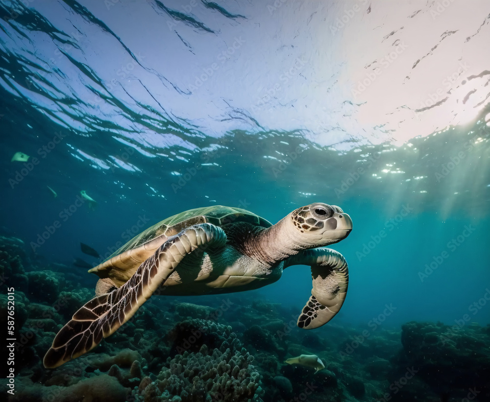 Obraz premium 泳ぐ海亀 | sea ​​turtle swimming Generative AI