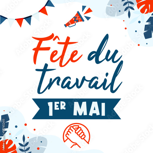 Fête du travail - 1er mai - Titre et illustrations aux couleurs de la France