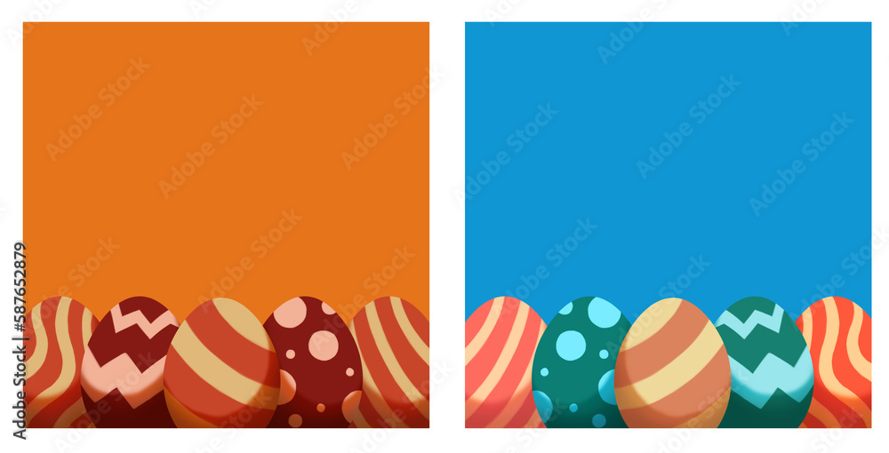 Easter Egg flat image with plain background in blue and orange, colorful easter decor JPEG, digital handdrawn eggs for easter, colorful egg painting, happy easter
