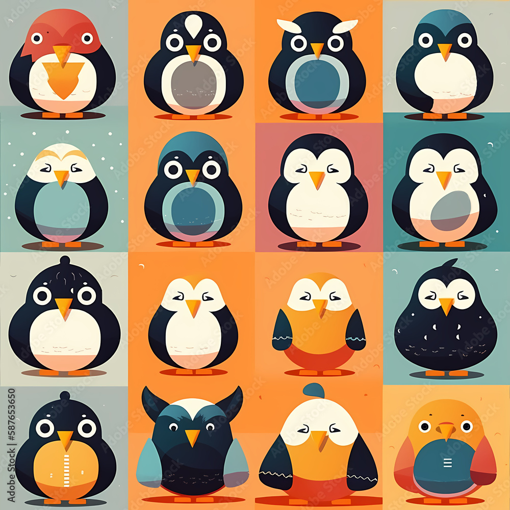 Fototapeta premium Cute Cartoon Penguin Seamless Pattern