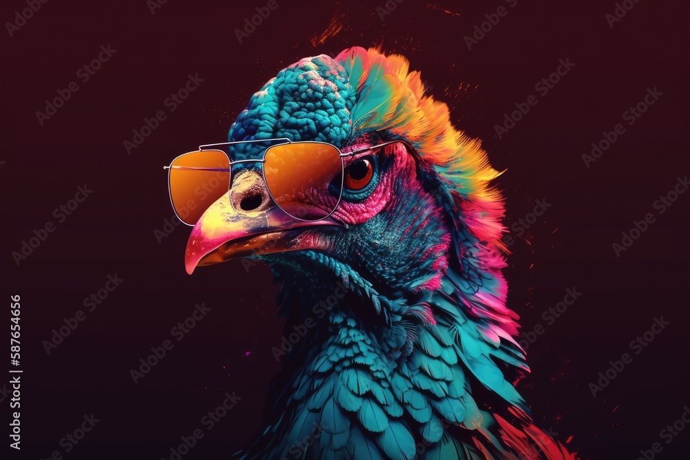 turkey wearing sunglasses on a solid color background, vector art, digital art, faceted, minimal, abstract. Generative AI. turkey wearing sunglasses on a solid color background, vector art, digital art, faceted, minimal, abstract. Generative AI.