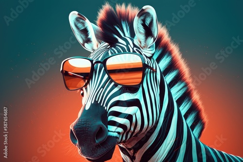 zebra wearing sunglasses on a solid color background  vector art  digital art  faceted  minimal  abstract. Generative AI.