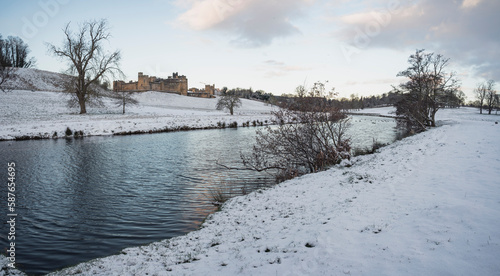 Snowy Landscape Pano of a river and castle  © Joe