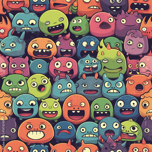 Cute Cartoon Monsters Seamless Pattern