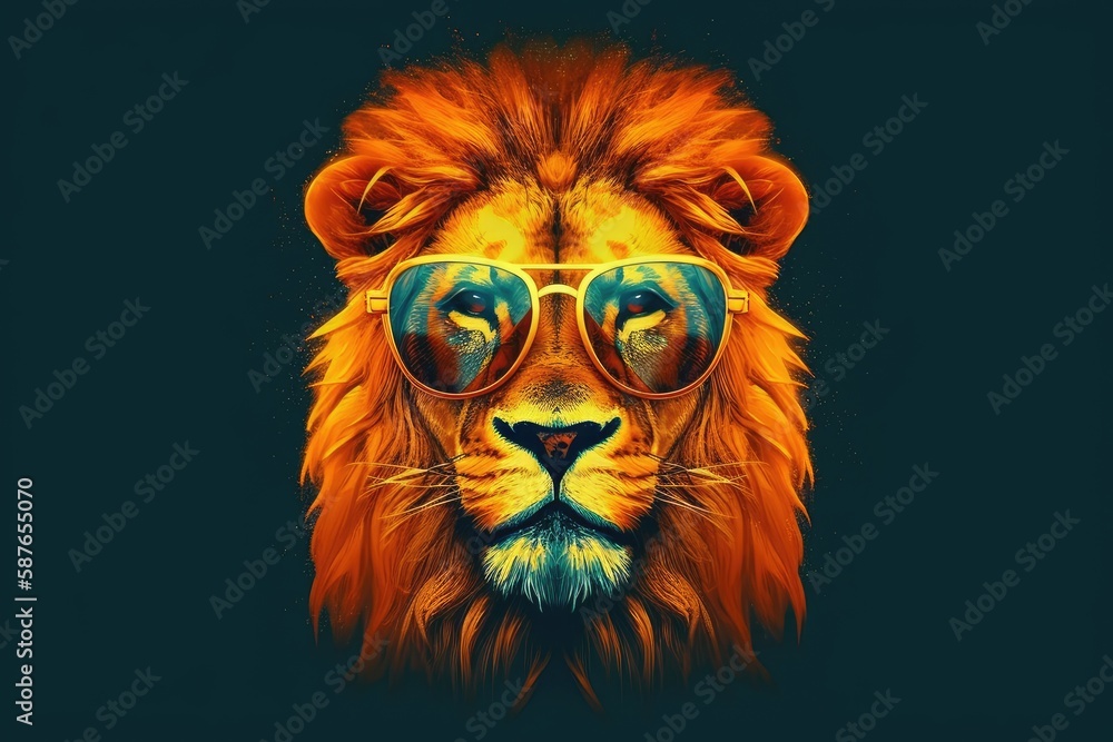 lion wearing sunglasses on a solid color background, vector art ...