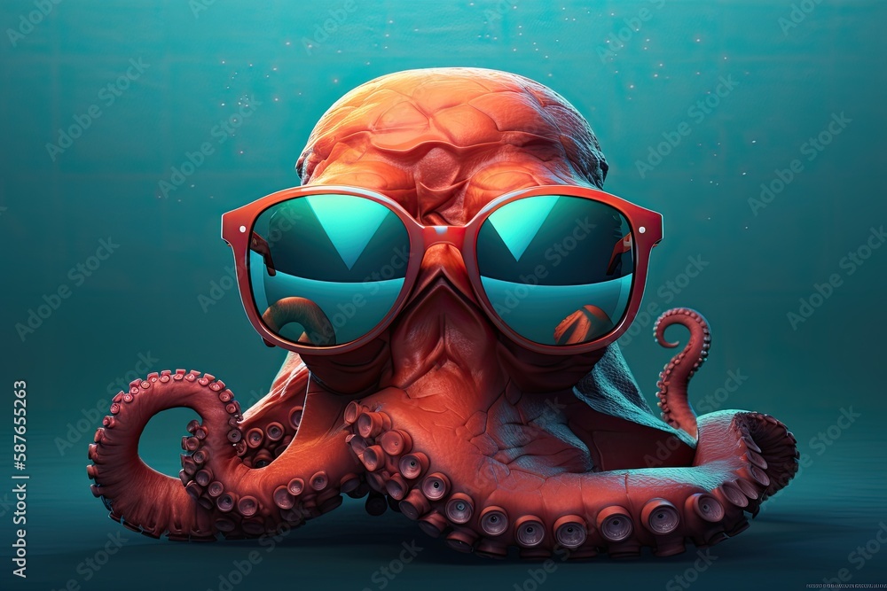 octopus wearing sunglasses on a solid color background, vector art ...