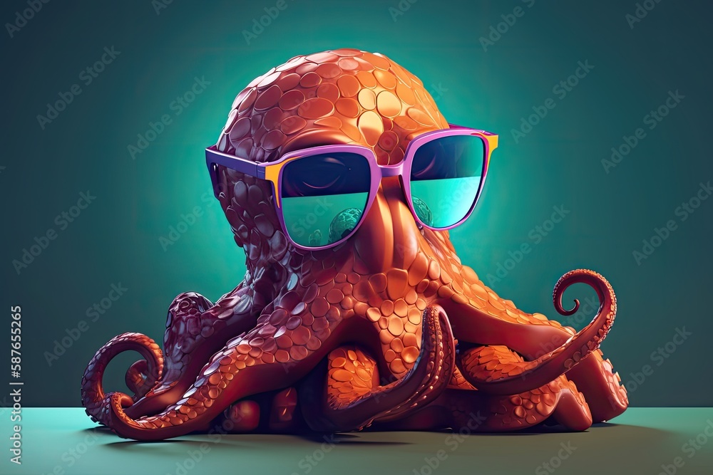 octopus wearing sunglasses on a solid color background, vector art ...