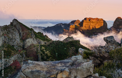 Sunrise over Pico do Arieiro trail in Madeira island  Portugal.