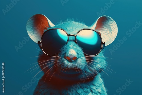 mouse wearing sunglasses on a solid color background, vector art, digital art, faceted, minimal, abstract. Generative AI. 