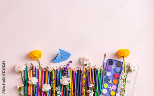 School stationary with flowers. 