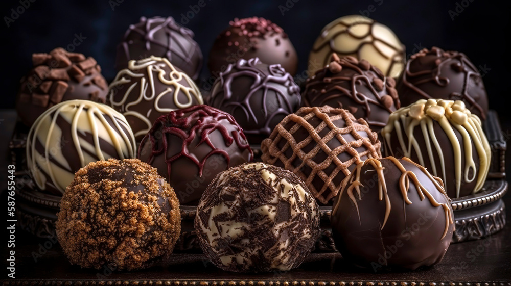 Gourmet assorted hand truffles made by chocolatiers. Exquisite Chocolatier-Crafted Truffle Assortment Gourmet assorted hand truffles made by chocolatiers. Exquisite Chocolatier-Crafted Truffle Assortment
