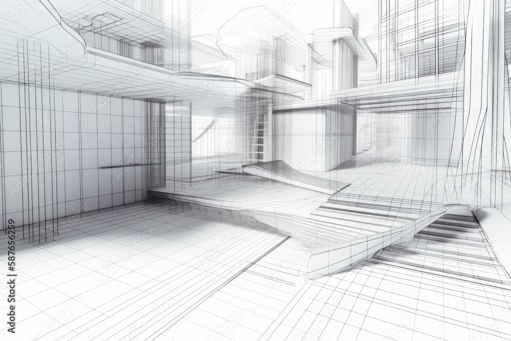 spacious room with elegant stairs and large windows. Generative AI spacious room with elegant stairs and large windows. Generative AI
