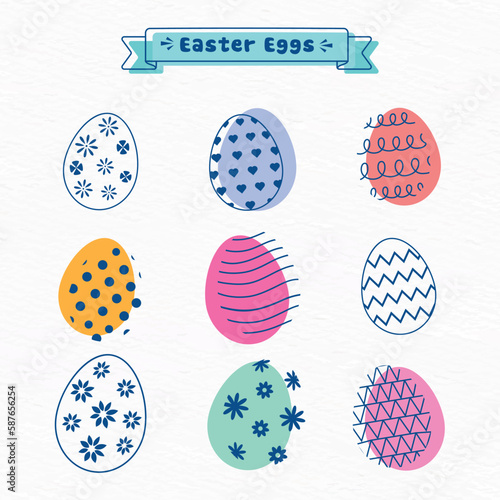 Collection Of Colorful Easter Eggs Vector illustration, Different type of Clipart Design on it photo