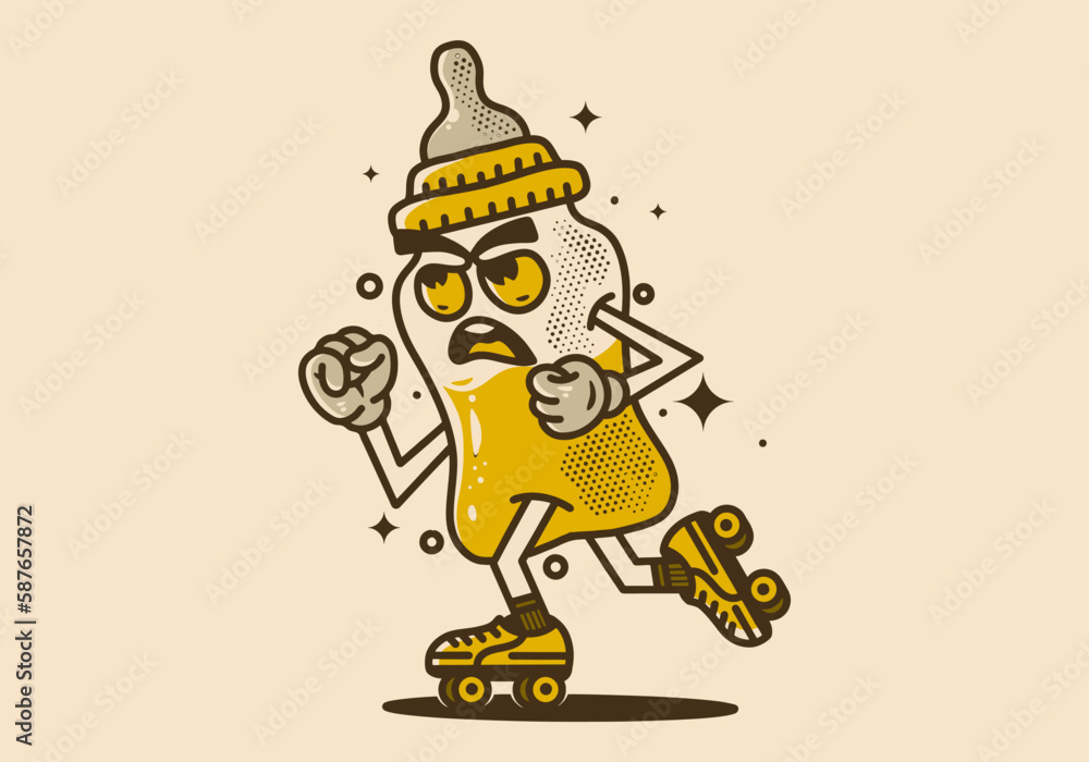 Mascot character illustration of baby milk bottle playing roller skates