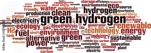 Green hydrogen word cloud concept. Collage made of words about green hydrogen. Vector illustration 
