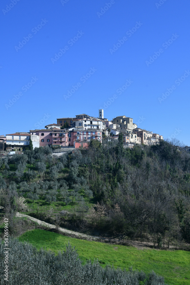 Panoramic view of Pofi, a medieval town in the province of Frosinone in Italy.
