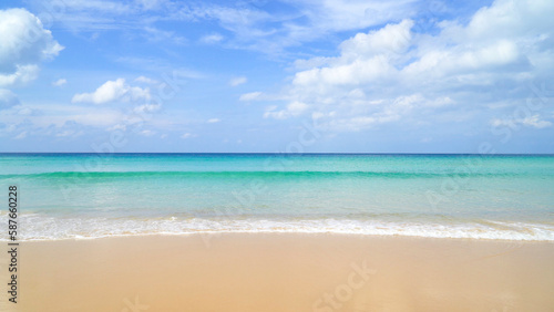 Nature landscape view of beautiful tropical beach and sea in sunny day. Beach sea space area © BUDDEE