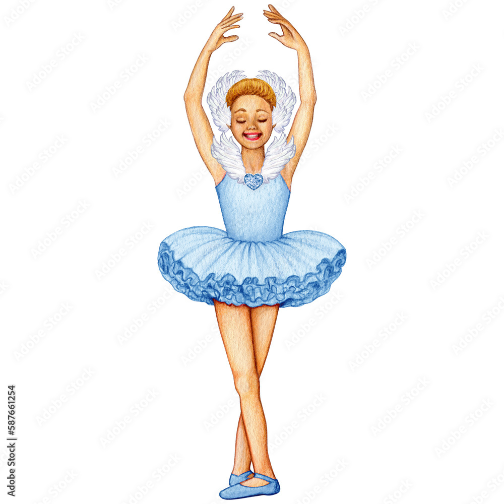 watercolor cute ballerina girl elegant pose