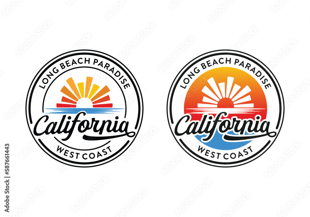 Sunset of california coastal beach logo design Sunset of california coastal beach logo design