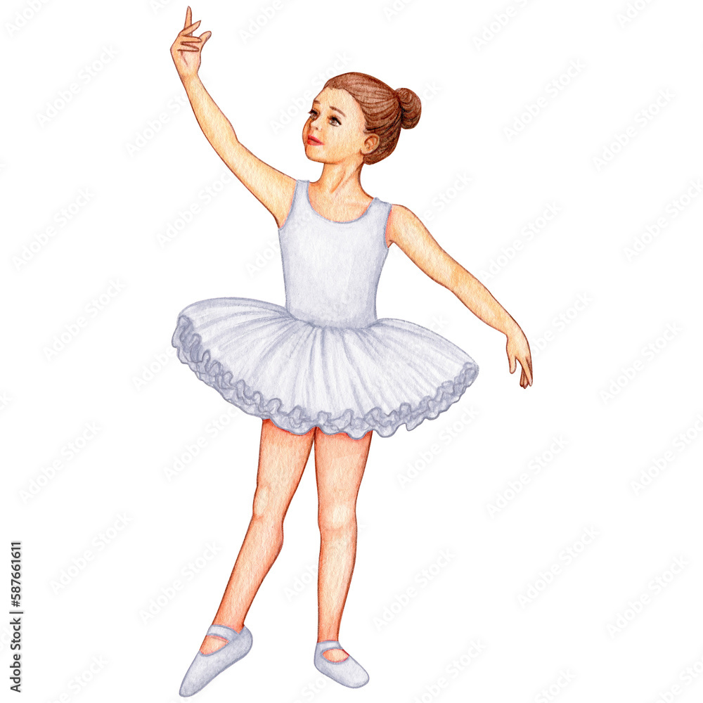 Naklejka premium watercolor cute ballerina girl elegant pose