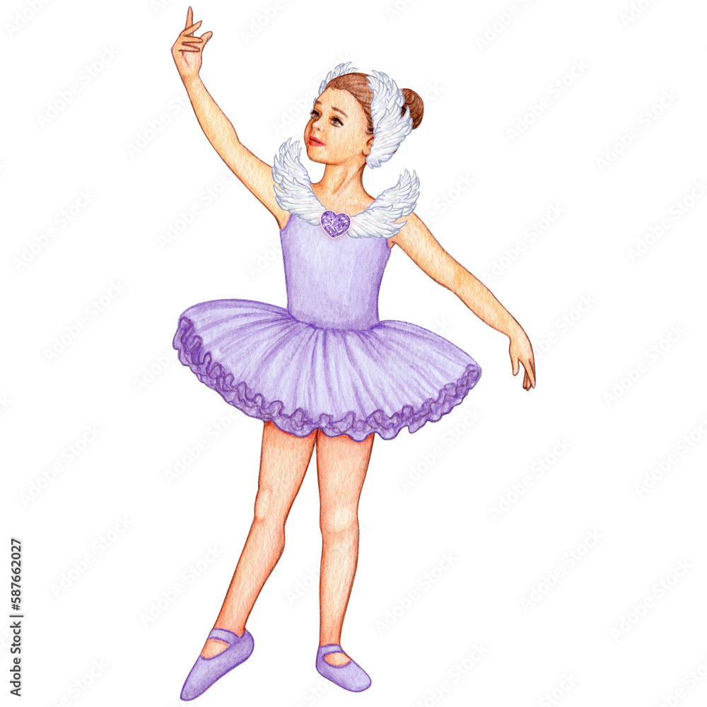 watercolor cute ballerina girl elegant pose