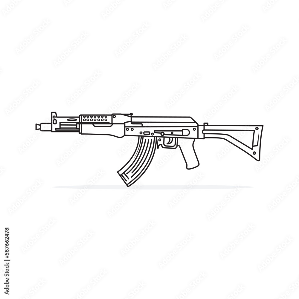 LCT AK-47 G04 NV AEG Gun with Bullets Vector Illustration. Headshot. Weapon Icon Illustration. Pistol Cartoon Logo Vector