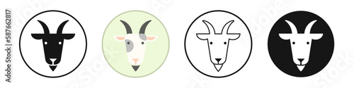 Goat icon set. Goat head silhouette and contour, livestock sign