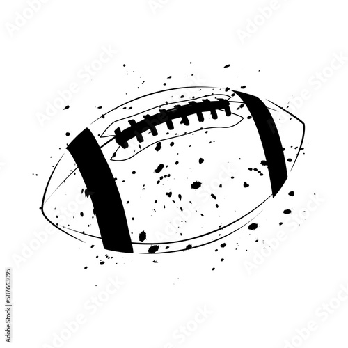 American football ball. Rugby ball. Grunge ball. The ball is in the mud. The ball flies at high speed. Rackby.