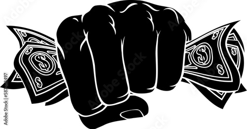 A full hand in a fist holding money or cash dollars and squeezing concept