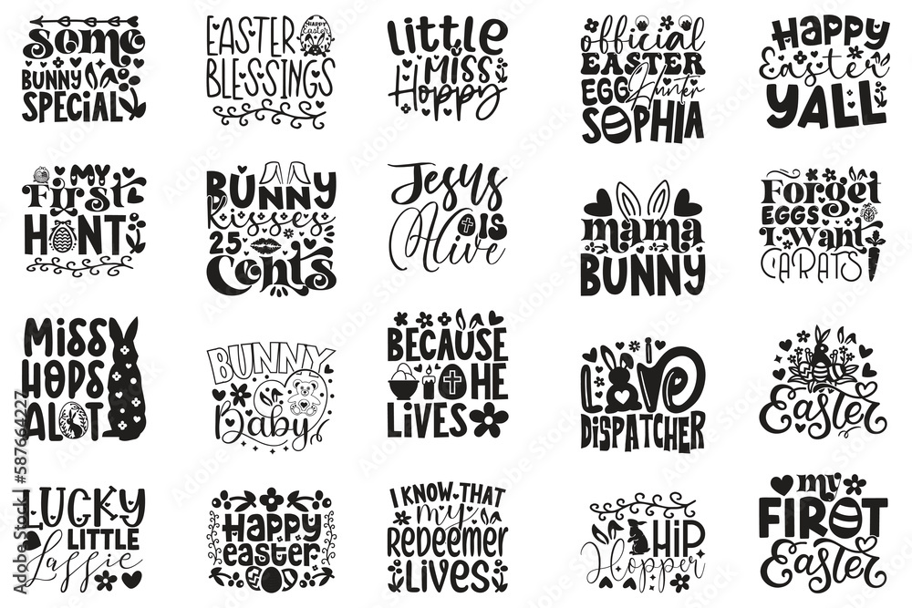 Easter T-shirt And SVG Design Bundle. Easter SVG Bundle for Cricut and Silhouette Crafters. Easter quotes eps files, Easter Vector EPS Editable File Bundle