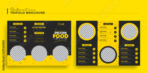 Food menu trifold brochure template design, Editable Restaurant  food menu Brochure flyer catalog leaflet booklet Template design (ID: 587664816)