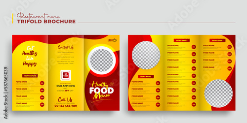 Editable restaurant Food menu trifold brochure template design, Healthy food menu Brochure flyer catalog leaflet booklet Template design