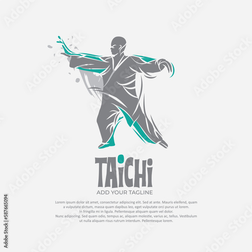 Silhouette of person with tai chi gesture position vector drawing.Suitable for martial arts logo and illustration.