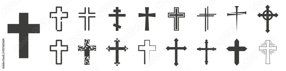 Set of Christian Cross. Cross symbol. Vector illustration.