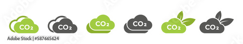 CO2 clouds. Co2 emissions. Zero emissions icon set. Vector illustration.