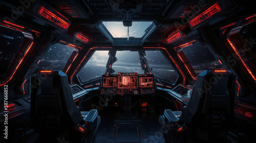 Fototapeta Naklejka Na Ścianę i Meble -  Spaceship cockpit control room by generative AI