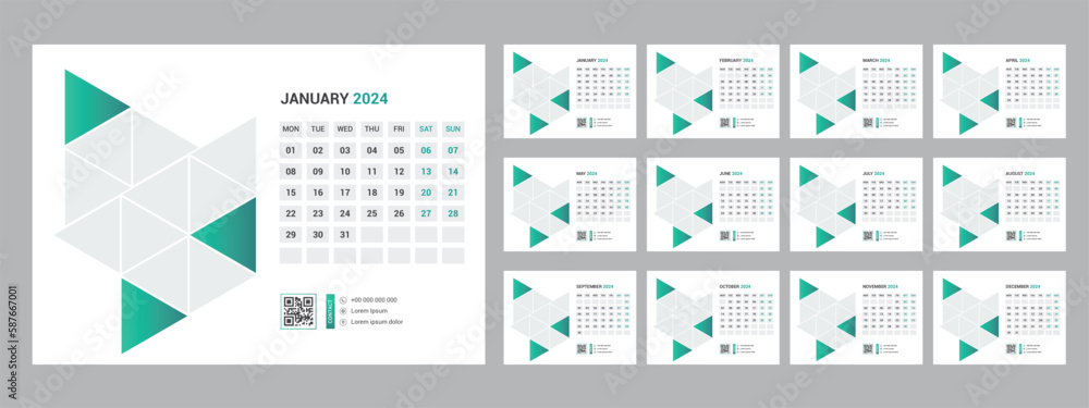 2024 calendar planner set for template corporate design week start on Monday.