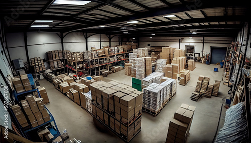 Warehouse full of boxes. AI Generative