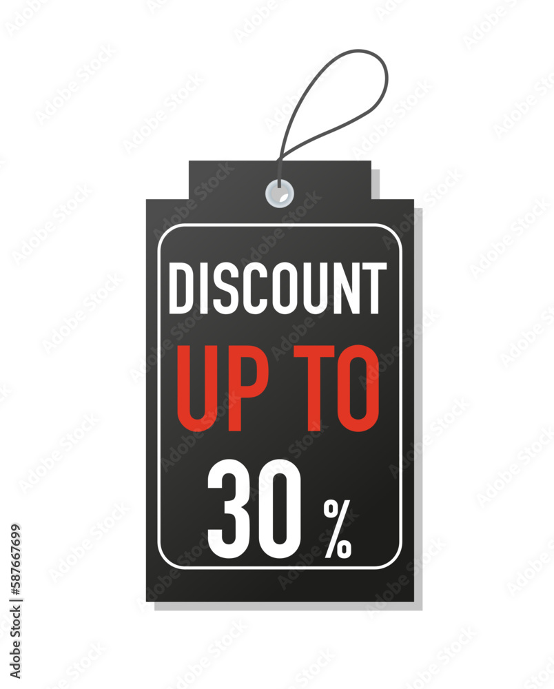 Square pricetag Black Friday. Discounts up to 30 percent, special offer for regular customers and loyalty program. Advertising poster or banner for website. Cartoon flat vector illustration