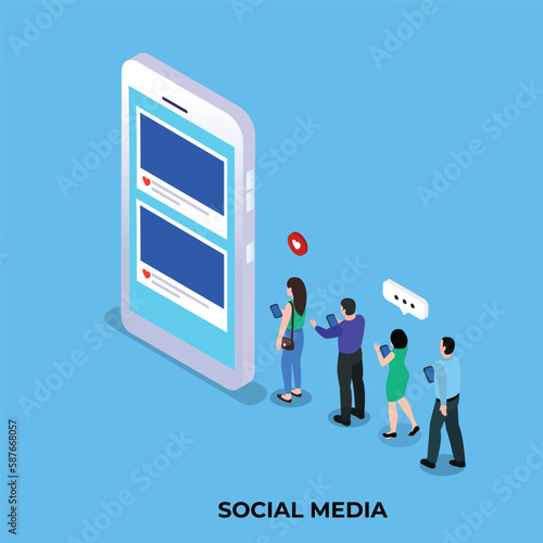 Social media concept banner with copy space isometric 3d vector illustration concept banner, website, landing page, ads, flyer template
