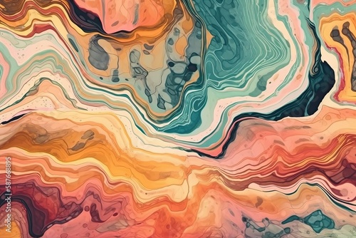 Illustration of an abstract painting with vibrant colors and various shapes. Generative AI