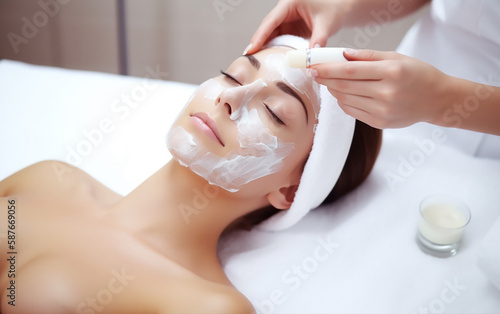 Facial mask application in a serene spa setting with soft ambient lighting