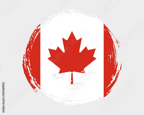 Circular hand painted textured brush flag of Canada country with plain solid background