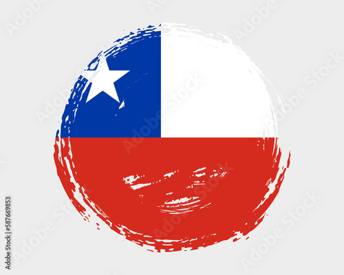 Circular hand painted textured brush flag of Chile country with plain solid background