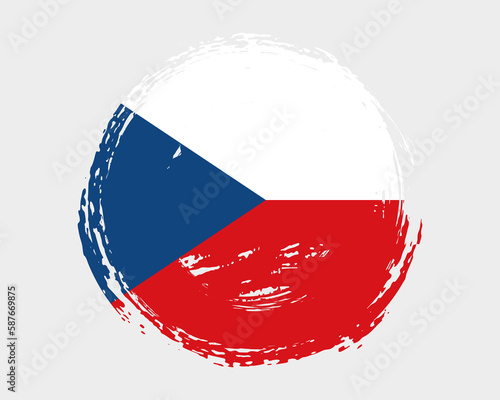 Circular hand painted textured brush flag of Czechia country with plain solid background